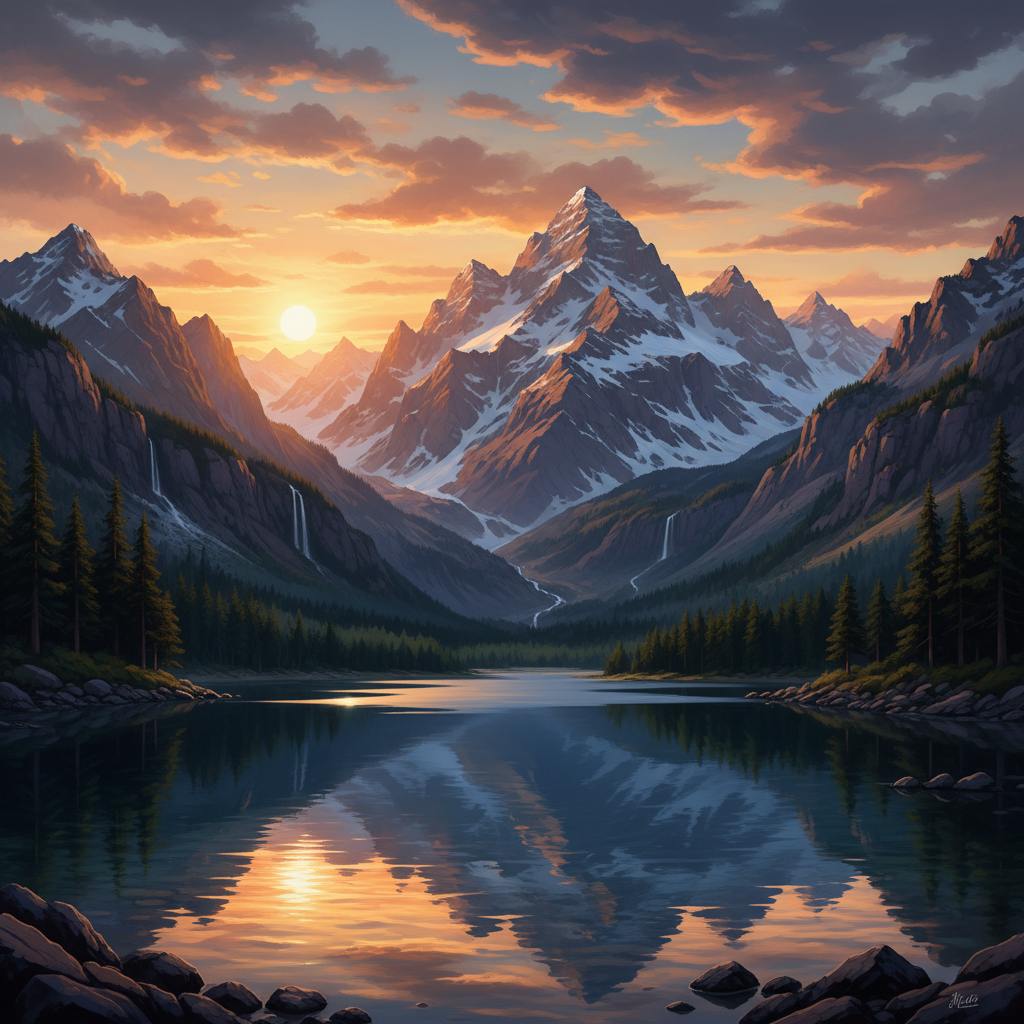 알파인 호수에 비치는 해돋이 산맥의 장엄한 고해상도 이미지, 데스크톱 배경화면으로 완벽함.