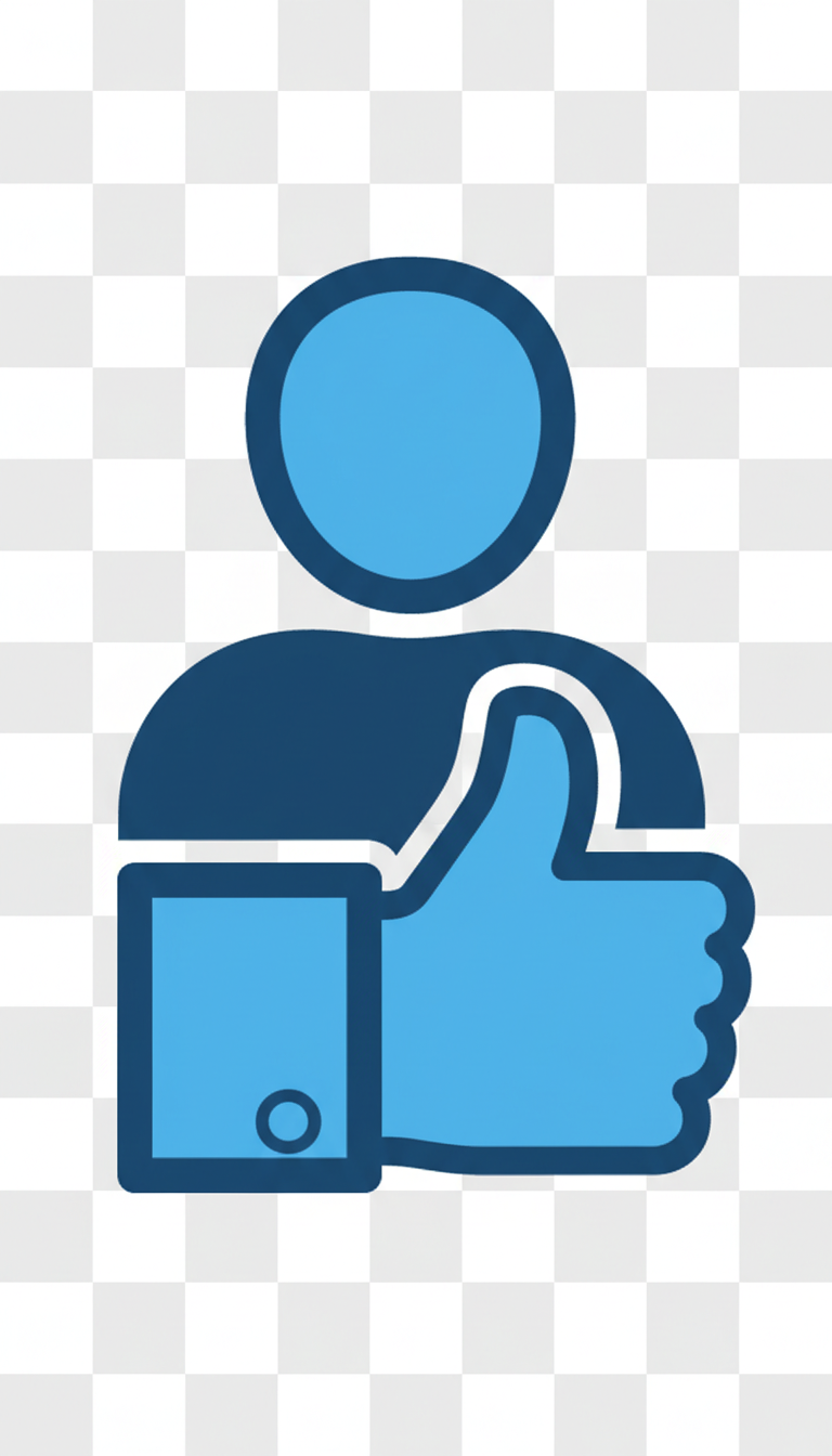 엄지척 제스처를 하는 사람의 인포그래픽 아이콘, 배경 투명.