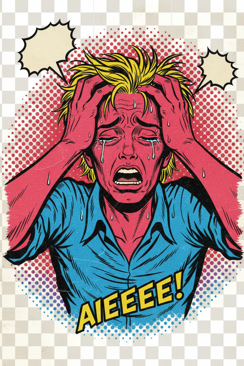 곤경에 처한 사람의 빈티지 만화 스타일 일러스트, 배경 투명.