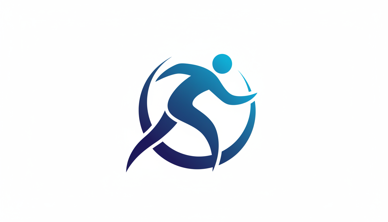 역동적인 실루엣과 짙은 파란색 그라데이션이 적용된 양식화된 사람 아이콘.