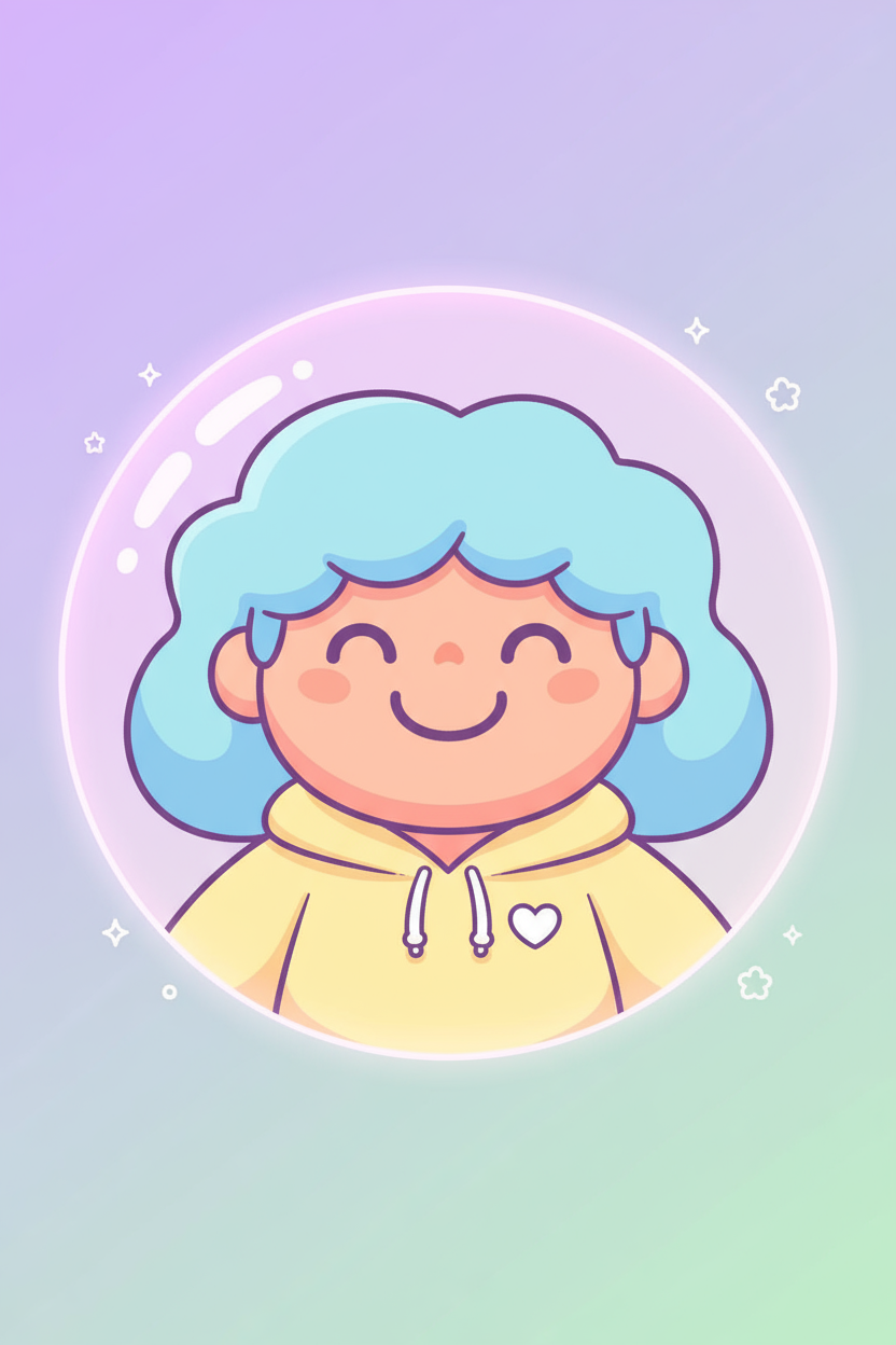 파스텔 색상의 미소 짓는 카툰 표정의 귀엽고 장난기 넘치는 사람 아이콘.