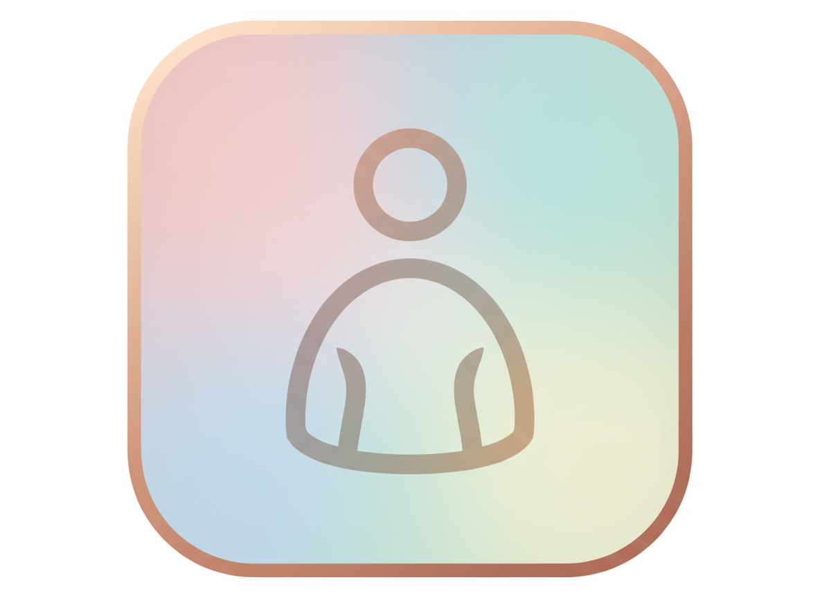 부드러운 모서리의 정사각형 프레임 안에 있는 중성적인 사람 아이콘.