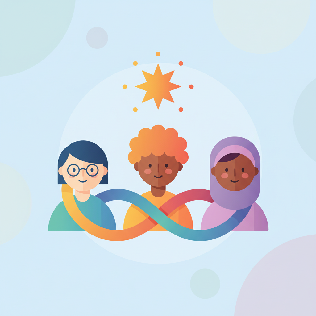 팀을 나타내는 다양하고 다채로운 플랫 디자인 사람 아이콘 세 개.