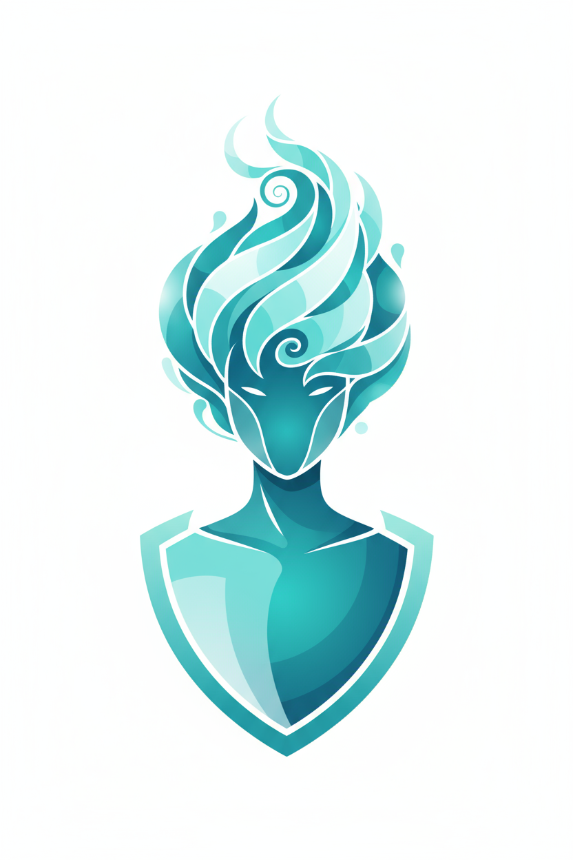 독특한 머리 모양의 스타일화된 현대적인 사람 아이콘, 청록색과 흰색.