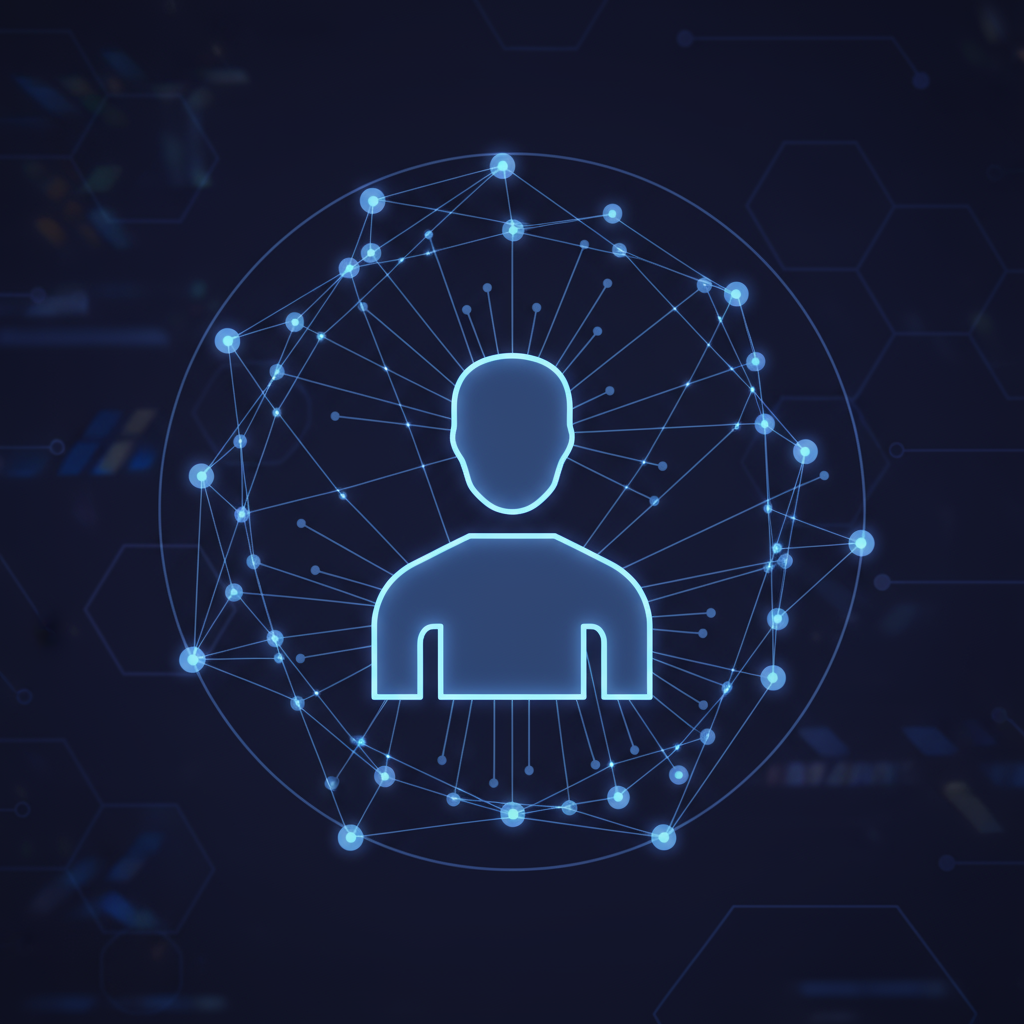 연결 또는 네트워크를 상징하는 선이 방출되는 사람 아이콘.