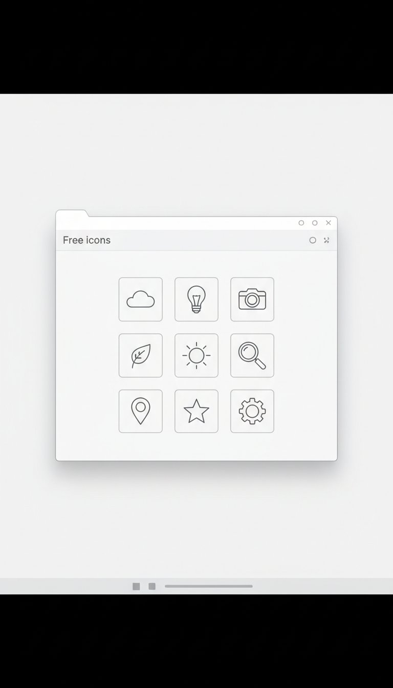 간결한 선형 아이콘이 있는 '무료 아이콘' 폴더가 열린 미니멀리스트 데스크톱 화면입니다.