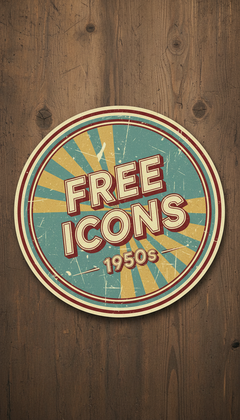 해진 질감과 1950년대 미학을 지닌 '무료 아이콘' 텍스트의 빈티지 레트로 배지입니다.