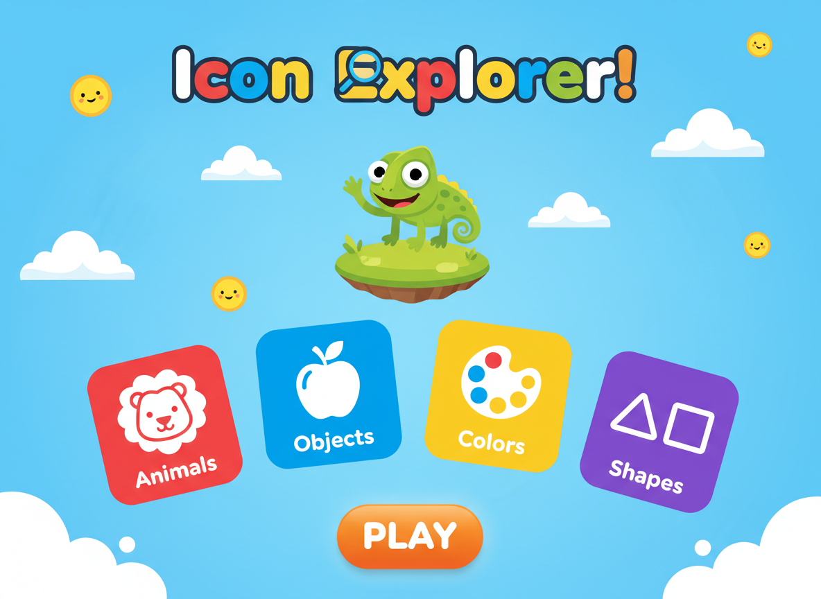 동물 아이콘이 있는 어린이를 위한 재미있는 아이콘 학습 웹사이트입니다.