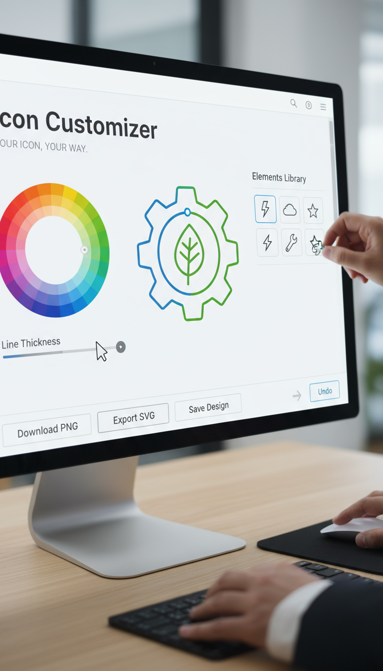 아이콘 사이트 플랫폼에서 아이콘의 색상과 요소를 조정하며 사용자 정의하는 모습.