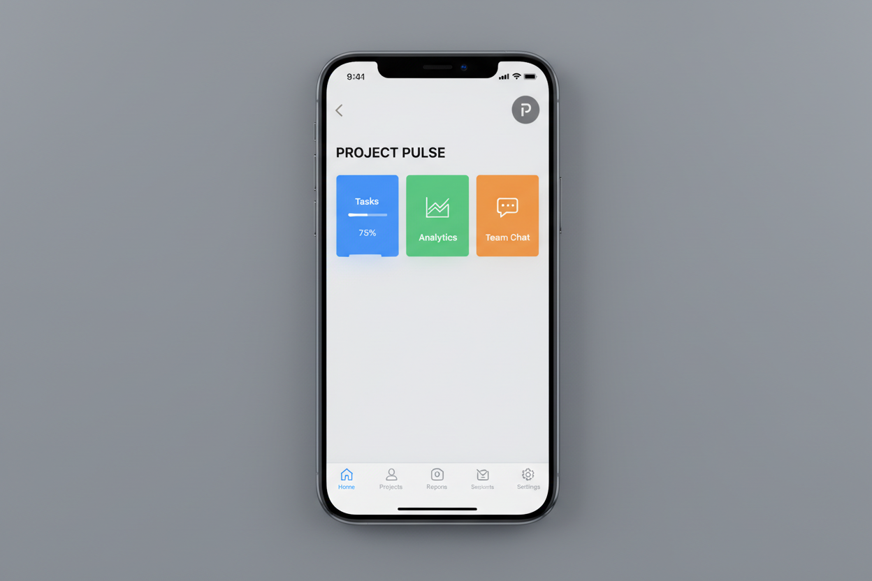 회색 배경에 모바일 앱 인터페이스를 표시하는 아이폰 목업