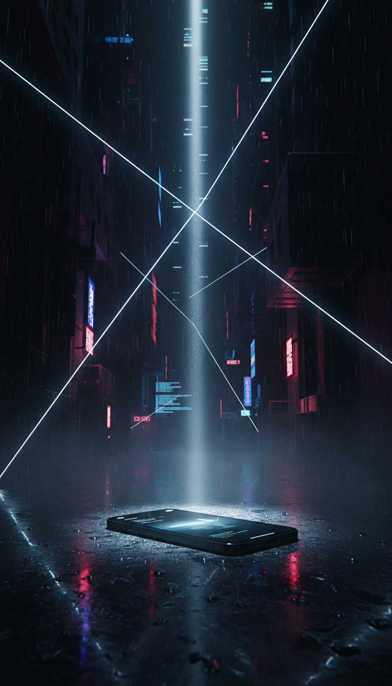 드라마틱한 그림자와 빛이 있는 테크 느와르 스타일 아이폰 목업