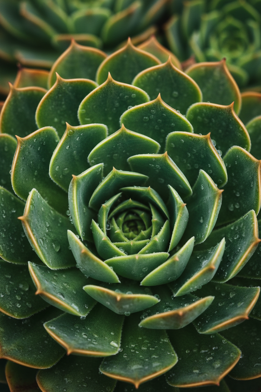 복잡한 패턴과 풍부한 녹색 색조를 보여주는 다육 식물 접사 사진 아이폰 배경화면.