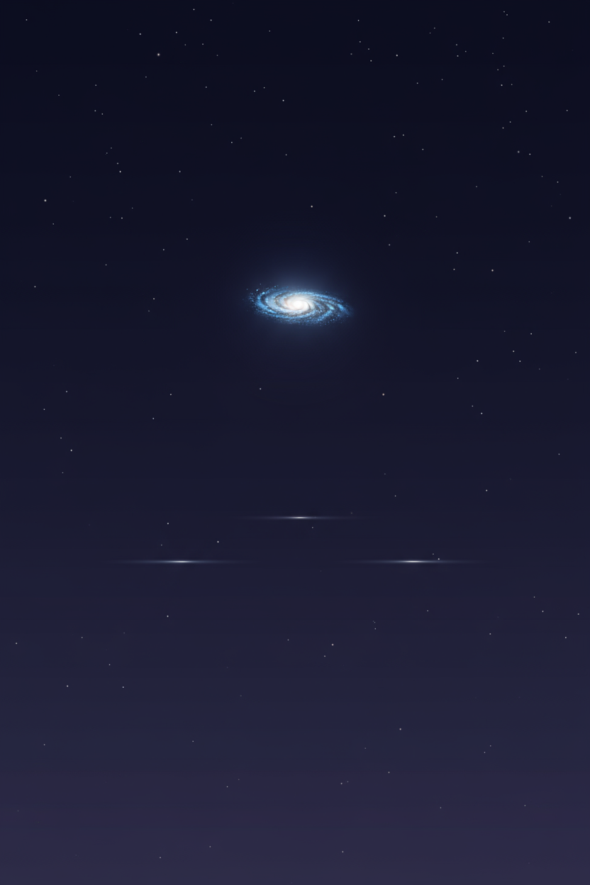 깊은 인디고 배경에 밝은 은하와 희박한 별들이 있는 미니멀한 우주 풍경 아이폰 배경화면.