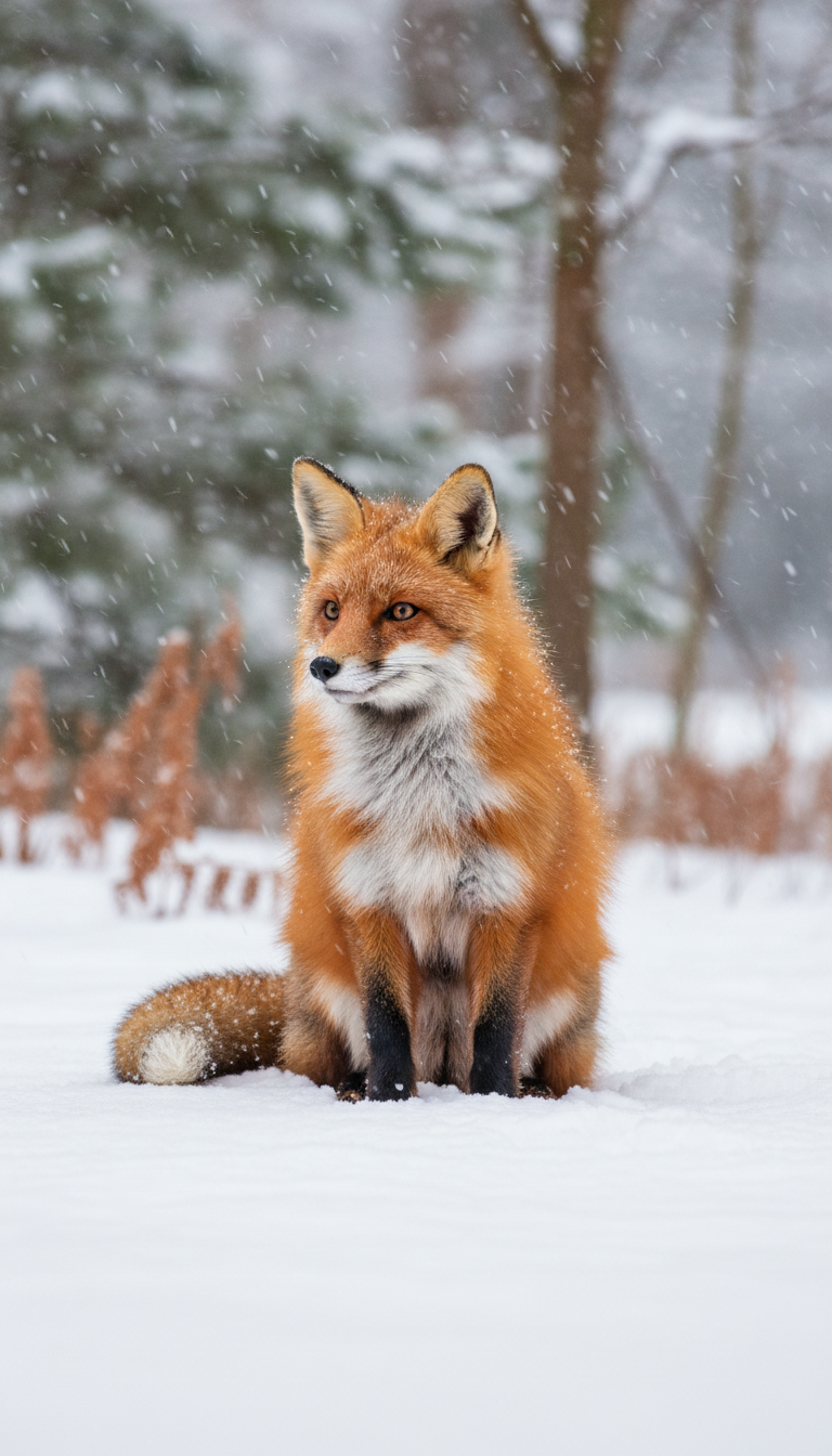 눈 덮인 숲 속의 아름다운 붉은 여우, 매혹적인 아이폰 배경화면입니다.