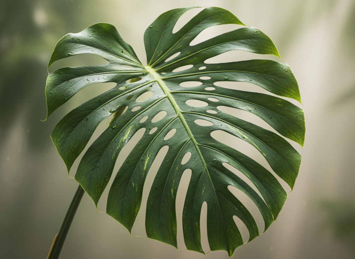 선명한 녹색의 몬스테라 잎 클로즈업, 자연스럽고 식물적인 아이폰 배경화면입니다.