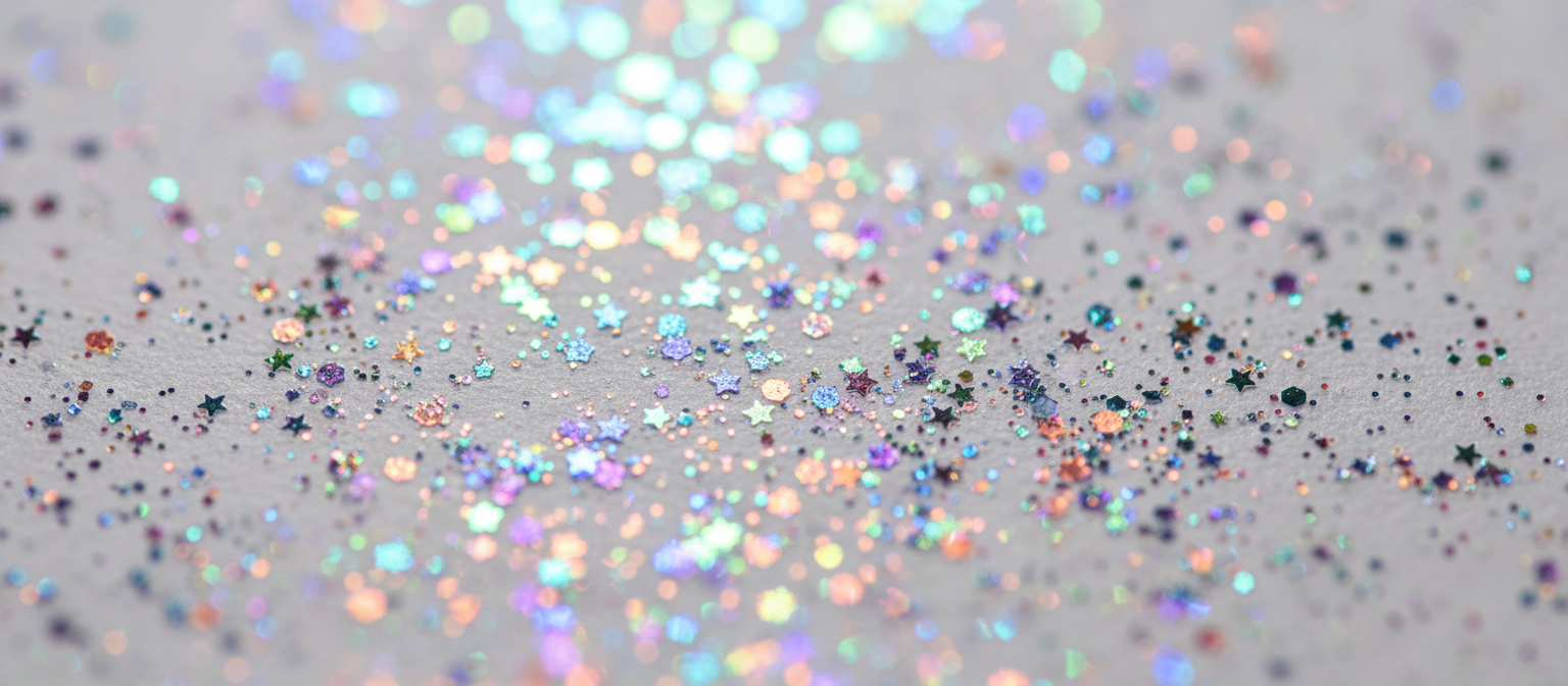 표면에 흩뿌려진 반짝이는 글리터 입자의 접사 사진, 빛을 반사하며 화려하게 빛나는 아이폰 배경화면.