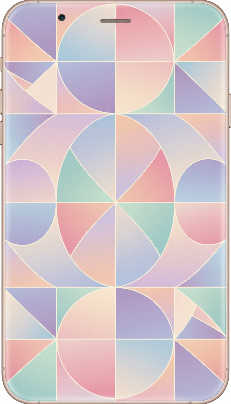 파스텔 그라데이션의 미니멀한 기하학 패턴, 모던한 아이폰 배경화면으로 좋습니다.