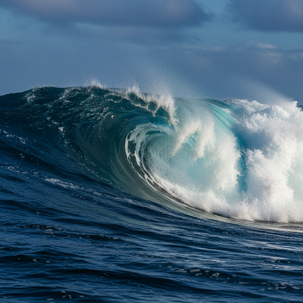 깊고 푸른 바다의 부서지는 파도, 하얀 거품과 어두운 물이 대비되는 역동적인 자연 아이폰 배경화면.