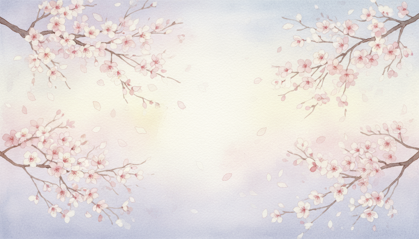 연분홍 벚꽃 가지를 수채화로 그린 그림.