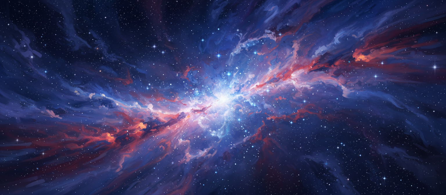 깊은 파란색, 보라색, 붉은색이 섞인 소용돌이치는 가스 구름과 먼 별들이 있는 고해상도 성운 우주 아트 아이폰 배경화면.
