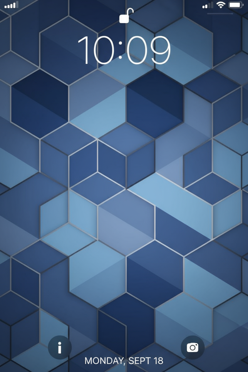 파란색과 회색의 삼각형과 육각형이 연결된 현대적인 기하학적 패턴 아이폰 배경화면.