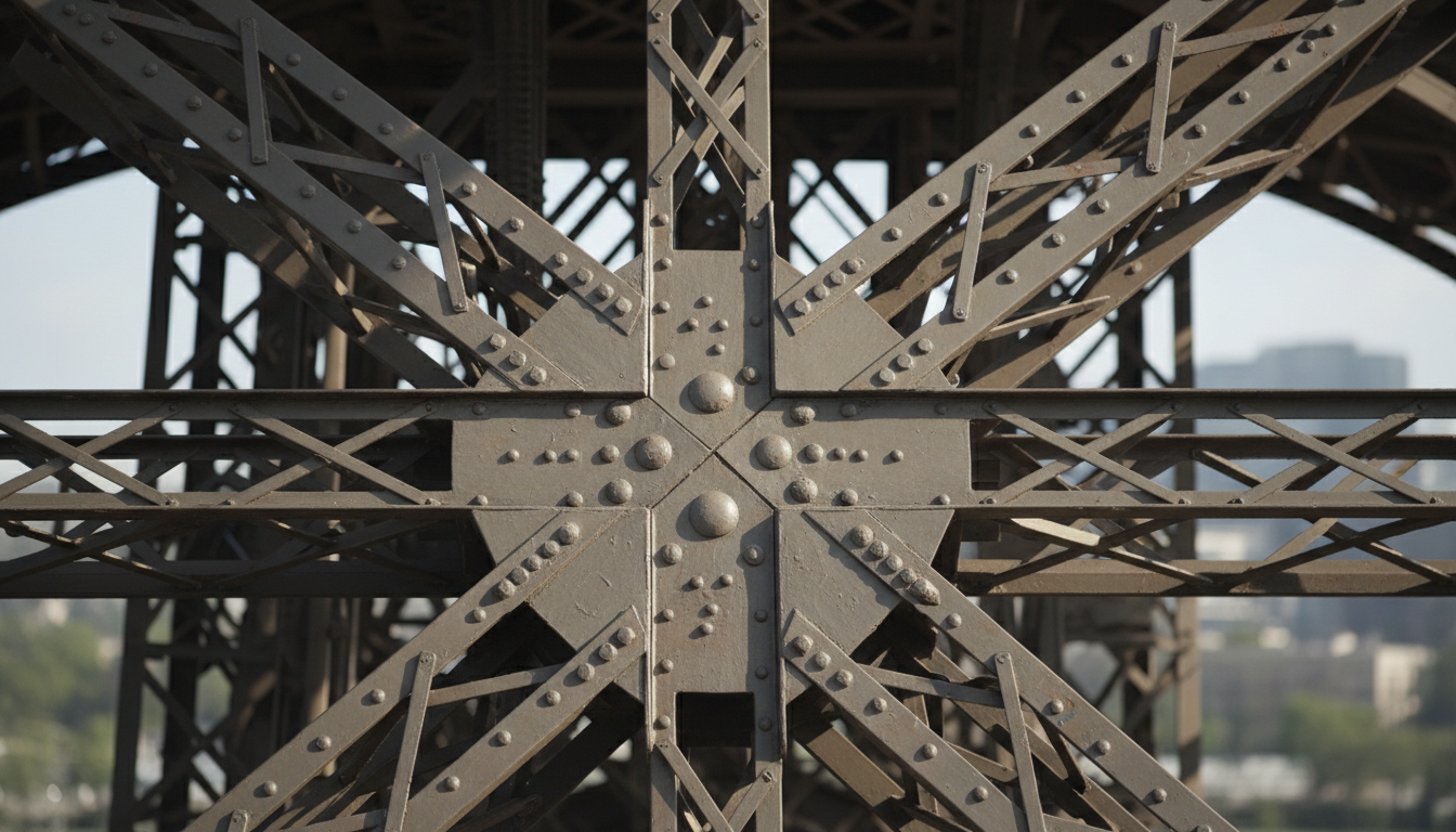 에펠탑 철골 구조의 클로즈업.