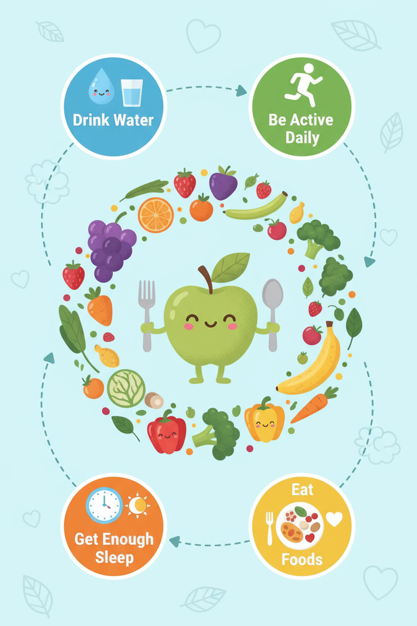 건강한 식습관에 대한 매력적인 인포그래픽 일러스트.