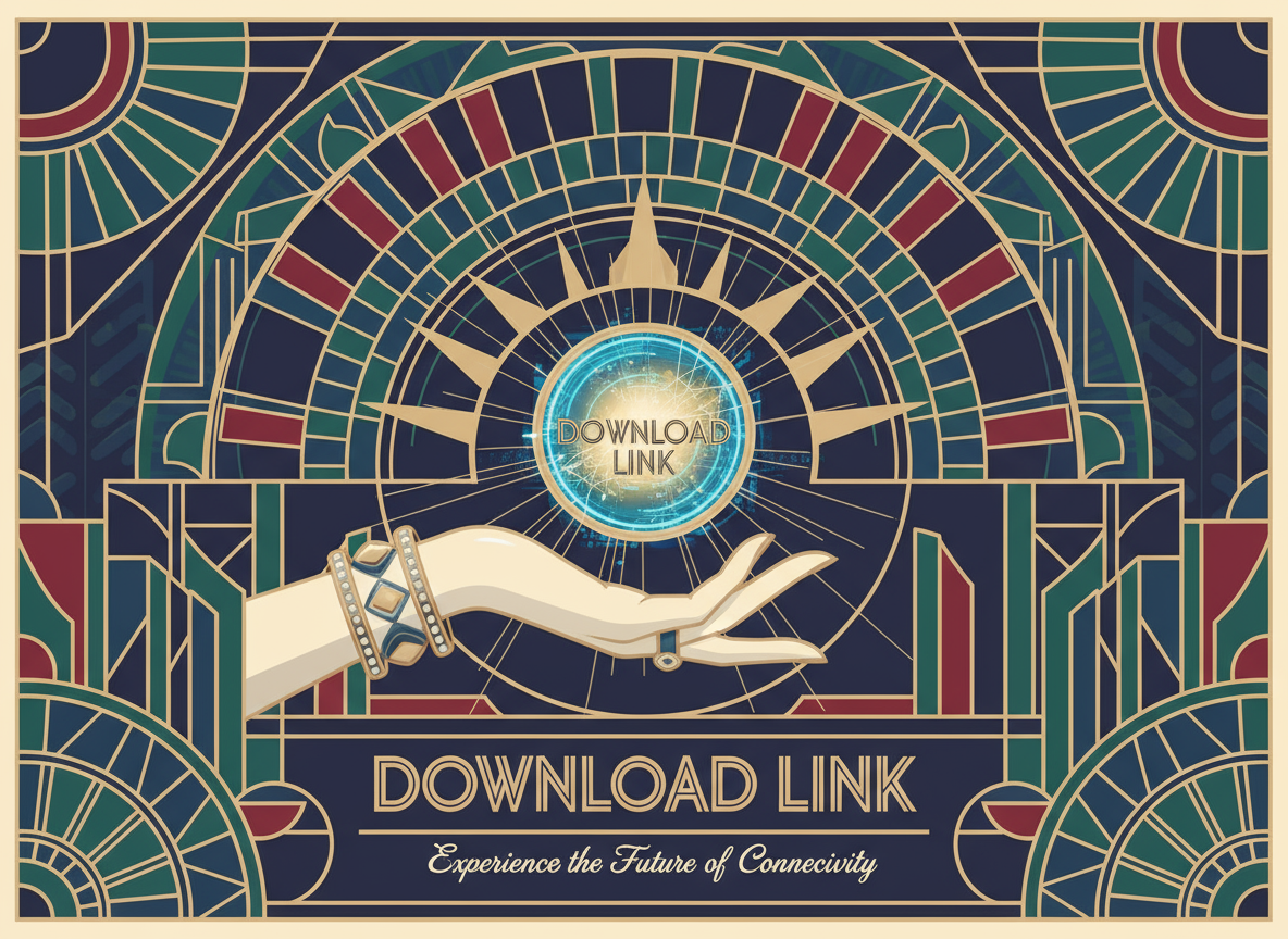 우아한 손이 다운로드 링크를 제시하는 아르데코 일러스트.
