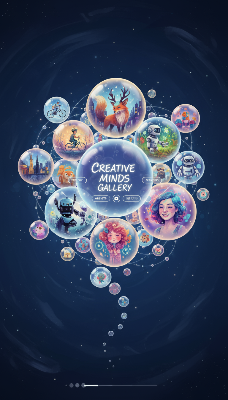 각기 다른 일러스트를 담은 창의적인 생각 거품 구름으로 묘사된 일러스트 웹사이트.