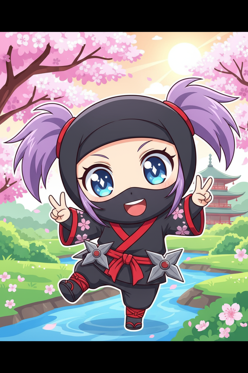 귀여운 치비 스타일 닌자 캐릭터.