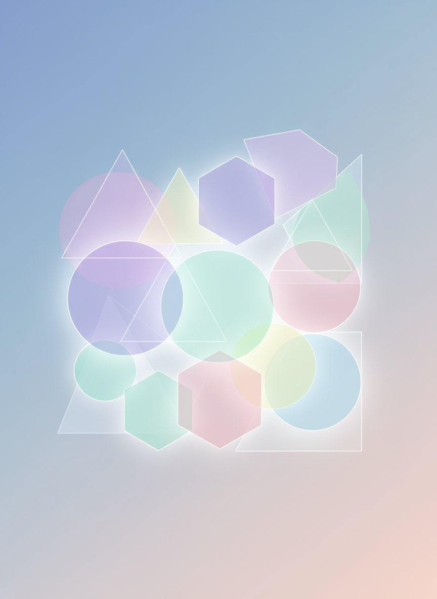 부드럽게 빛나는 파스텔 색상과 깔끔한 선으로 이루어진 추상적인 기하학적 패턴의 고요한 컴퓨터 배경화면.