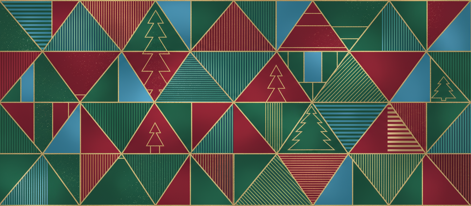 명절 색상의 맞물린 다각형으로 이루어진 기하학적 패턴 크리스마스 배경입니다.