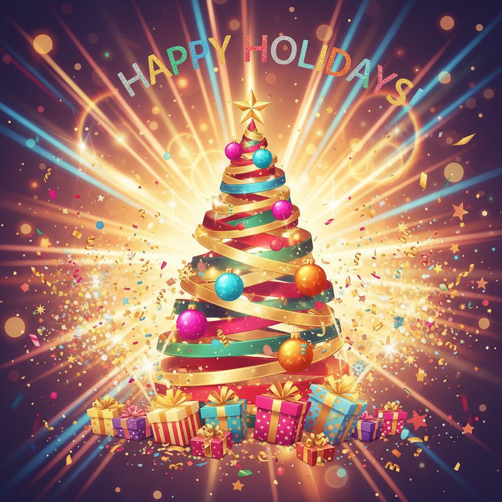 선명한 색상과 밝은 장식으로 가득 찬 밝고 즐거운 크리스마스 배경입니다.