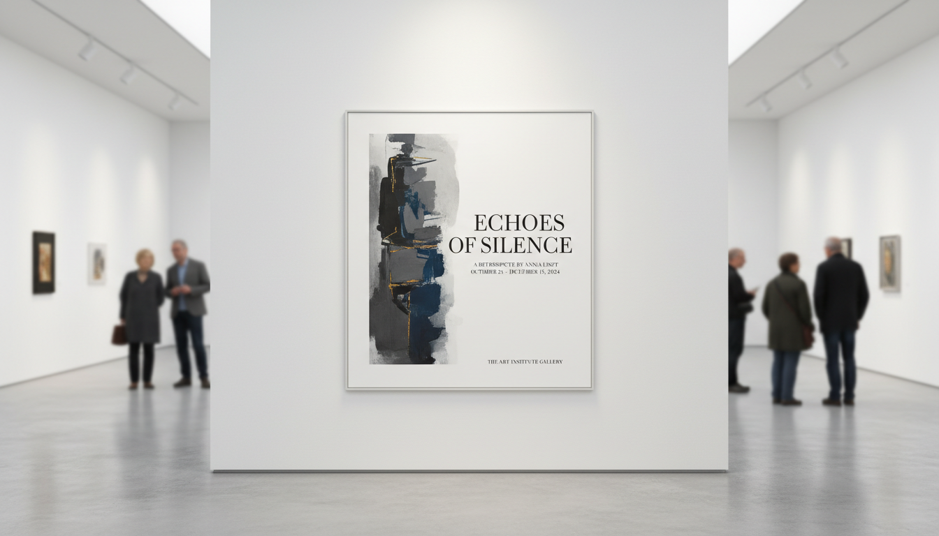 깔끔한 미술관에 스포트라이트를 받은 대형 포스터 목업.