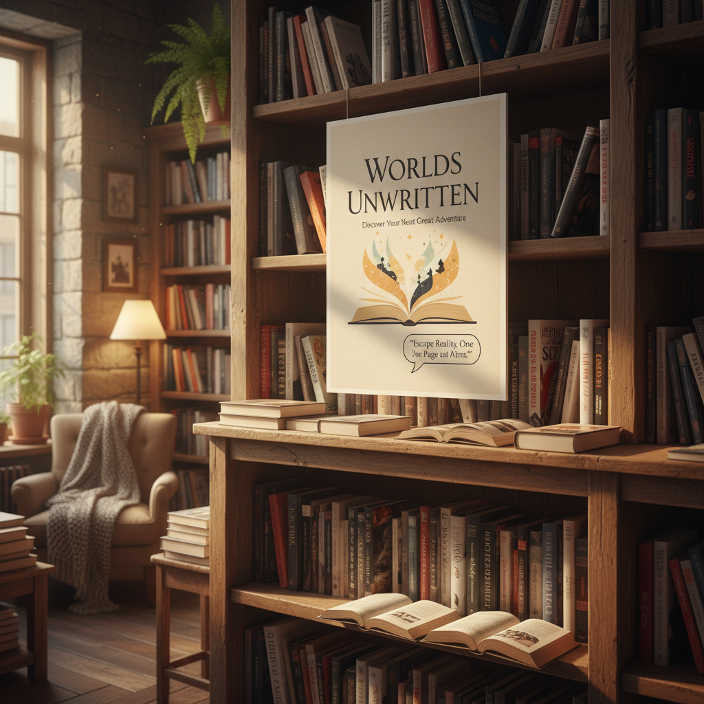 아늑한 서점 진열대에 있는 포스터 목업.