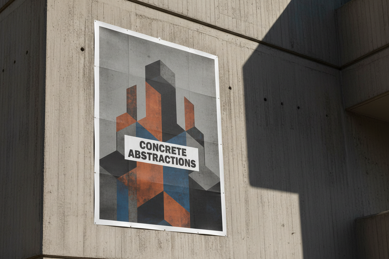 콘크리트 외벽의 브루탈리스트 건축 양식 포스터 목업.