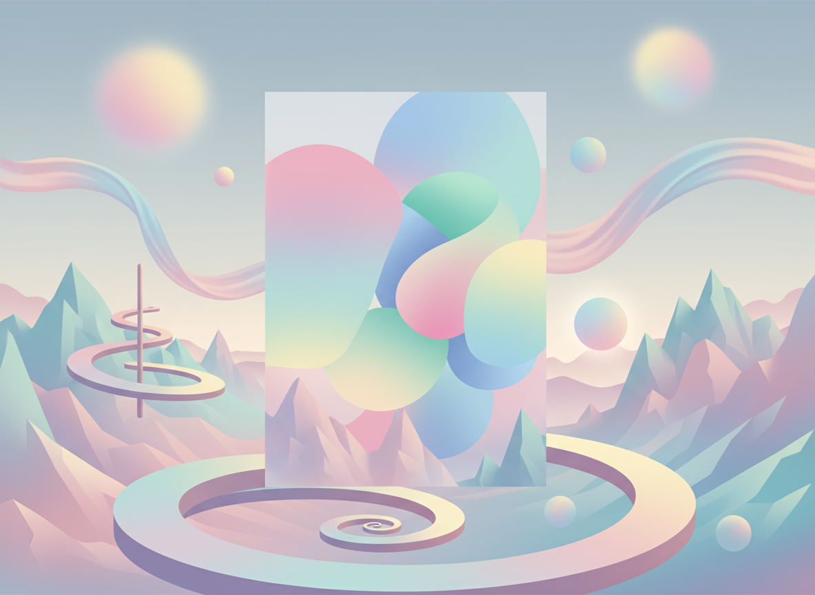 초현실적인 기하학적 풍경에 통합된 추상 포스터 목업.