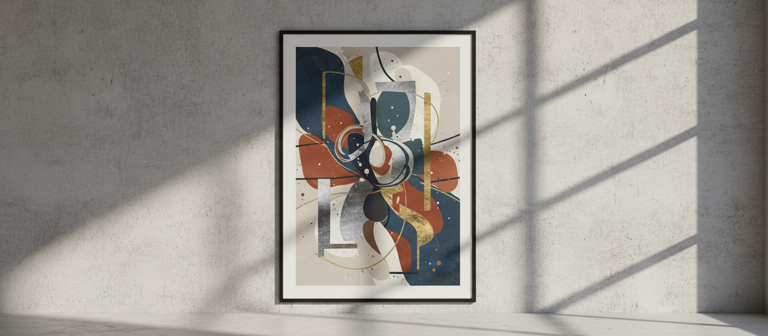 질감 있는 콘크리트 배경에 그림자 놀이가 있는 추상 미술 포스터 목업.