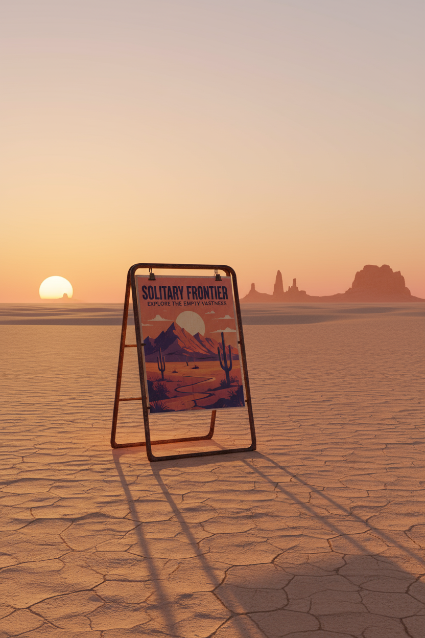 골든 아워 사막 풍경 포스터 목업.