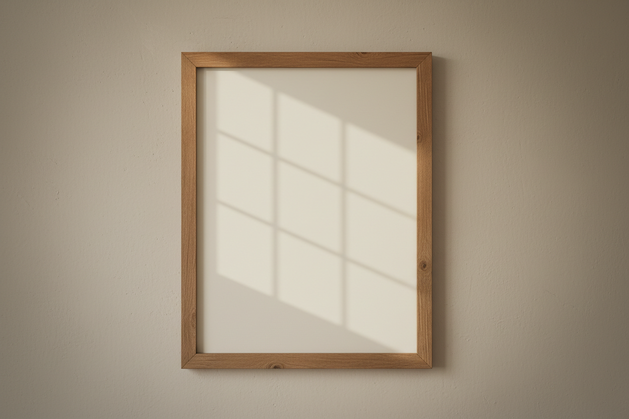 미묘한 창문 반사가 있는 나무 액자 포스터 목업.