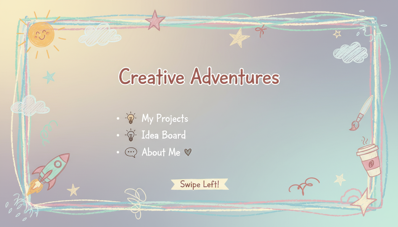 스케치 테두리, 낙서 일러스트, 파스텔 색상이 특징인 유쾌한 손글씨 미학 PPT 템플릿.