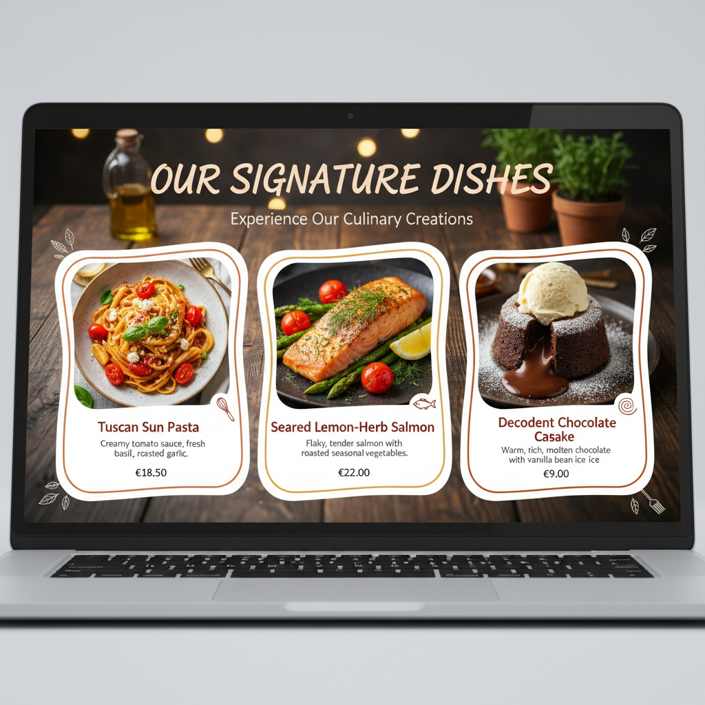 맛있는 음식 사진과 따뜻한 색상이 특징인 생생한 음식 PPT 템플릿.