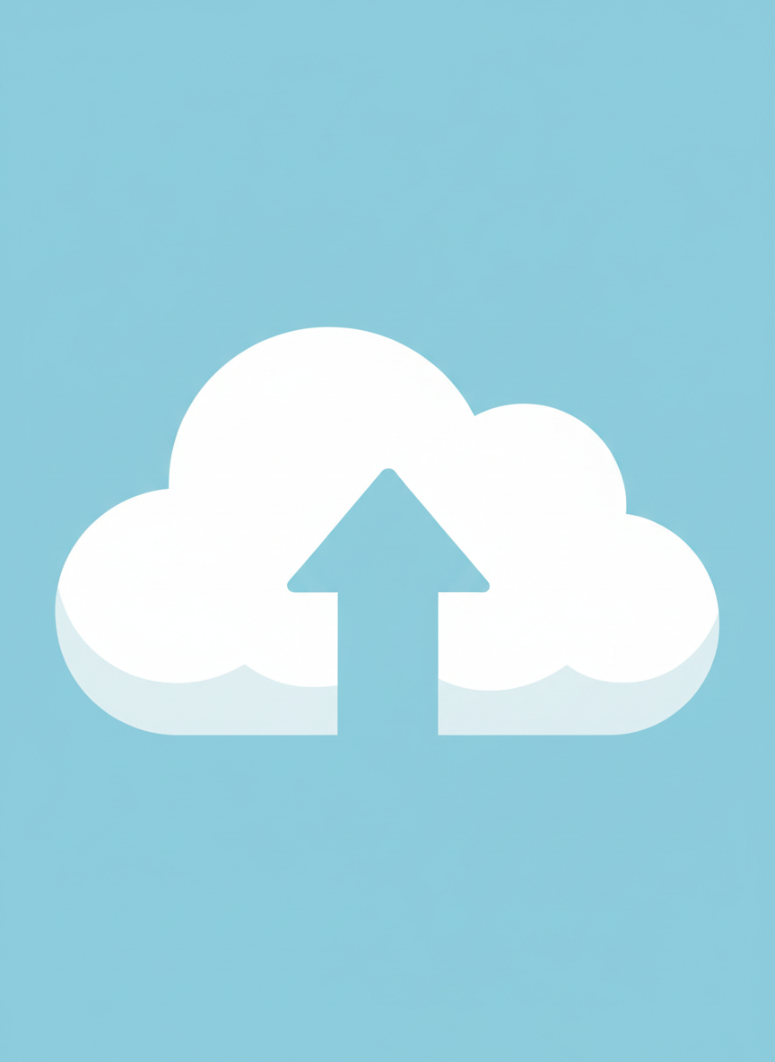 업로드 화살표가 있는 구름으로 표현된 클라우드 저장소 픽토그램.