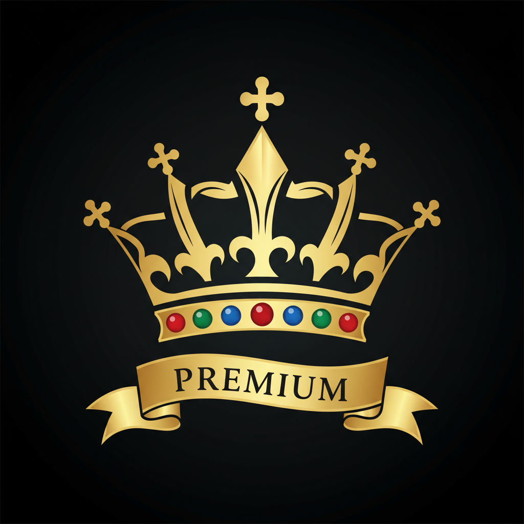 왕족, 성취 또는 프리미엄 지위를 상징하는 황금 왕관 픽토그램.
