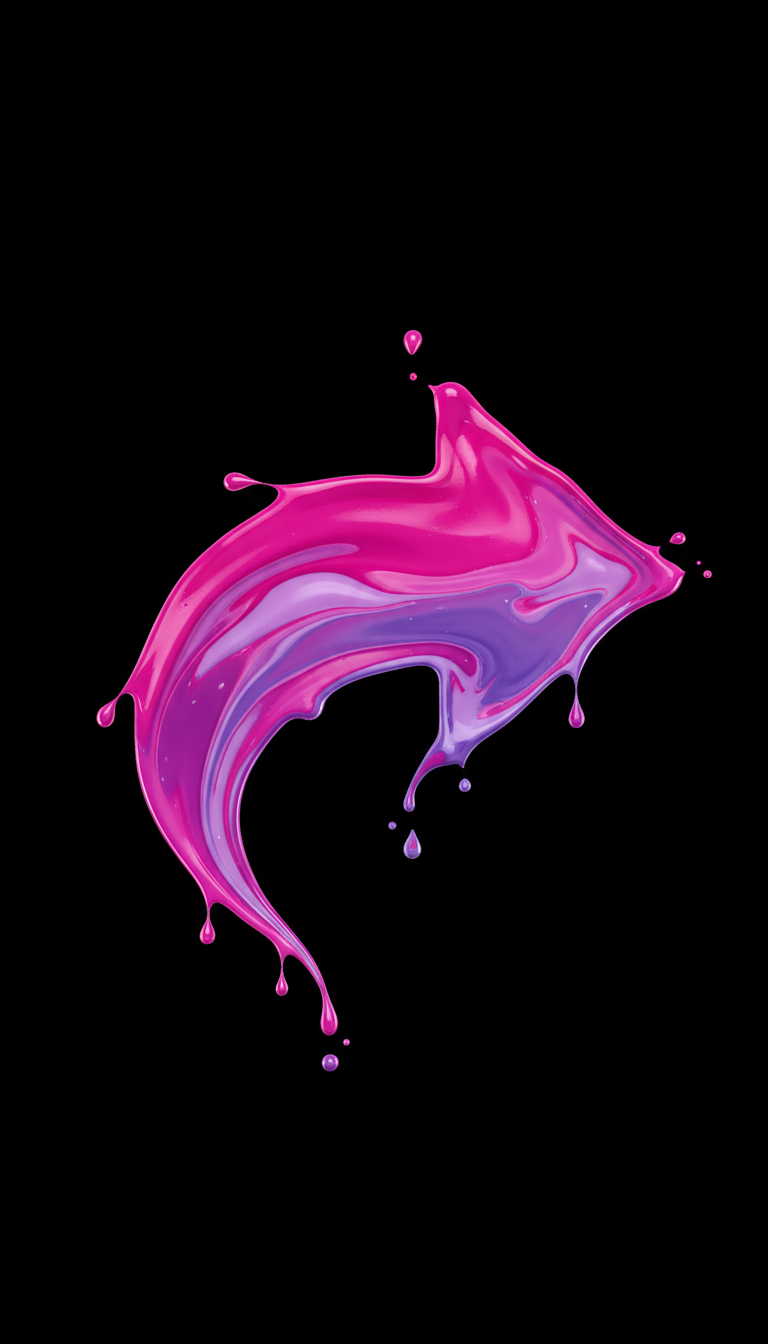 분홍색과 보라색 그라데이션으로 물방울이 살짝 떨어지는 생생한 액체 화살표.