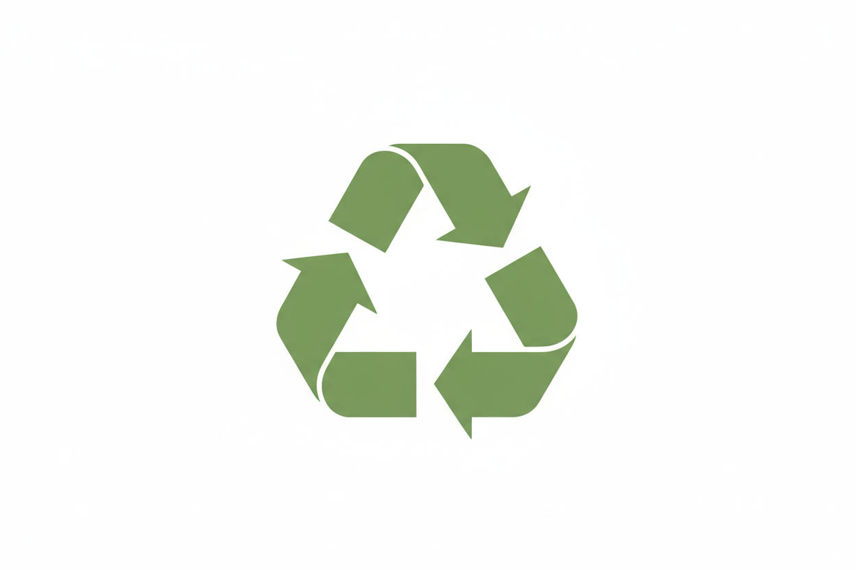 깔끔한 흰색 배경에 세 개의 얽힌 화살표로 구성된 미니멀한 녹색 재활용 화살표 기호.