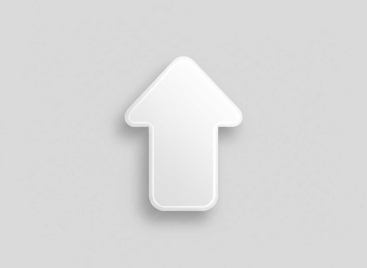 깔끔한 UI 디자인을 위해 연한 회색 배경에 깊고 미묘한 그림자가 드리워진 완벽하게 렌더링된 흰색 3D 화살표 아이콘.