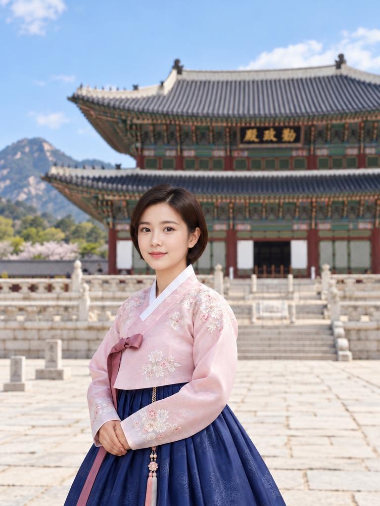 'Gyeongbokgung' 커스텀 필터 예시 — 한복 차림으로 경복궁을 배경에 담은 결과물