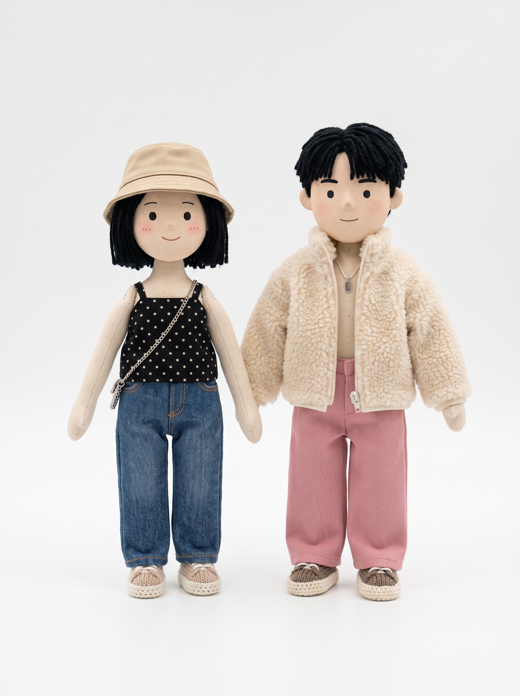 두 사람을 한 쌍의 수제 클레이 인형으로 바꾼 제품컷 AI 결과물