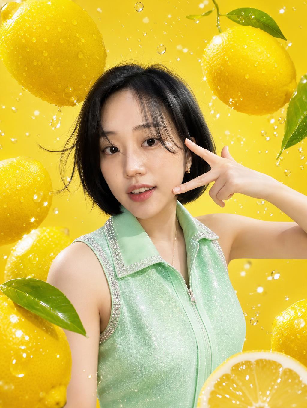 커다란 레몬이 떠다니는 화면 속 미니어쳐 콘셉트 AI 프로필